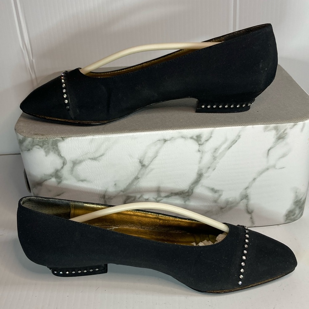 Vintage 90’s does 50’s black matte satin flats with crystals. Size 7.5. Nina B17